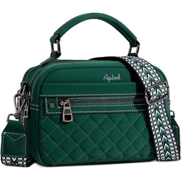 Crossbody Bags Vegan Leather with Wide Strap Green - Picture 1 of 6